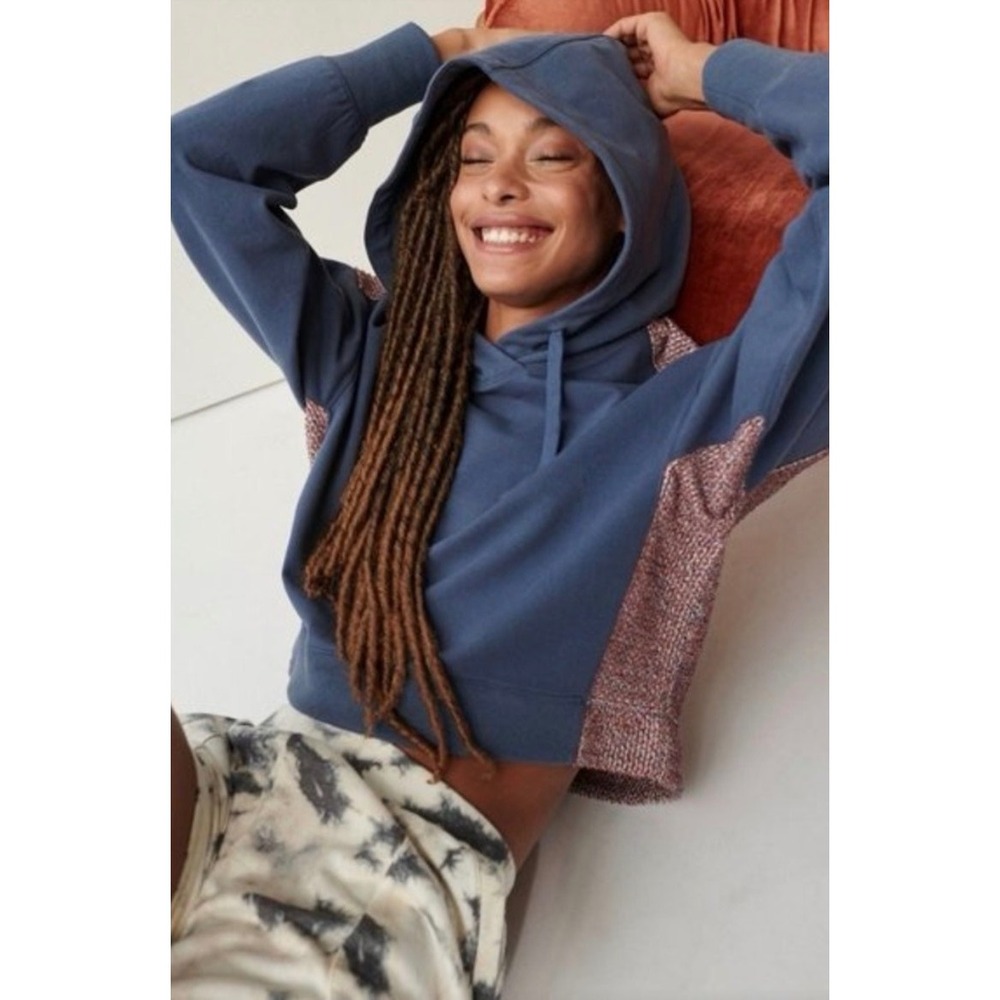 Saturday/Sunday Anthropologie Women's S Karla Mixed Media Hoodie Blue Red